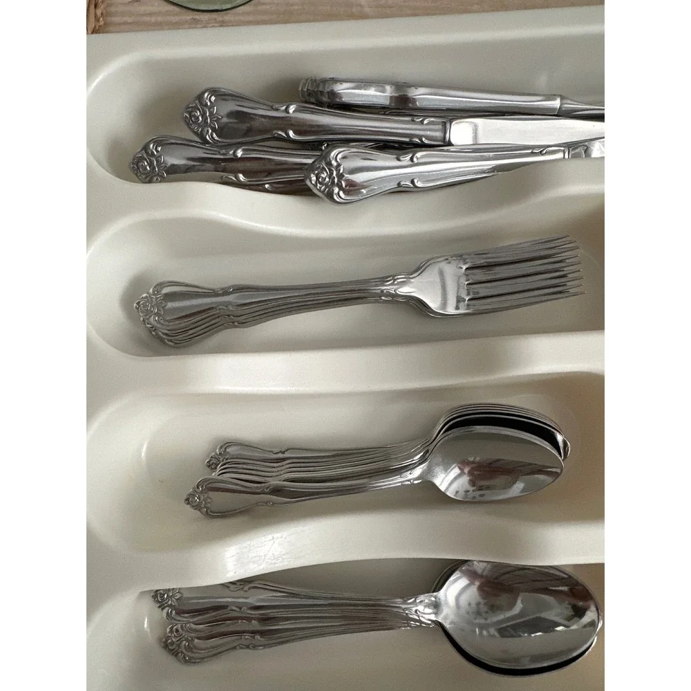 Oneida 1881 Rogers Rose Song Stainless Steel Flatware Set Floral Scrolled Handle